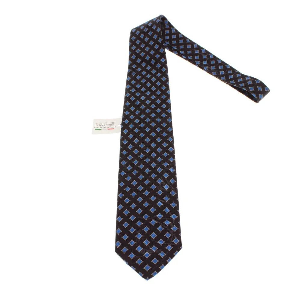 Italo Ferretti NWT Neck Tie in Black with Blue Geometric Print 100% Silk